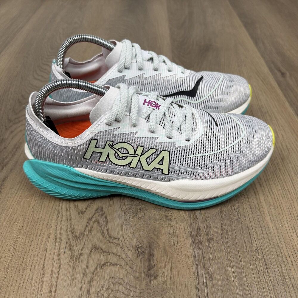 Hoka One One Mach X Shoes Womens Size 9.5 Gray Teal Mesh Running Cushioned